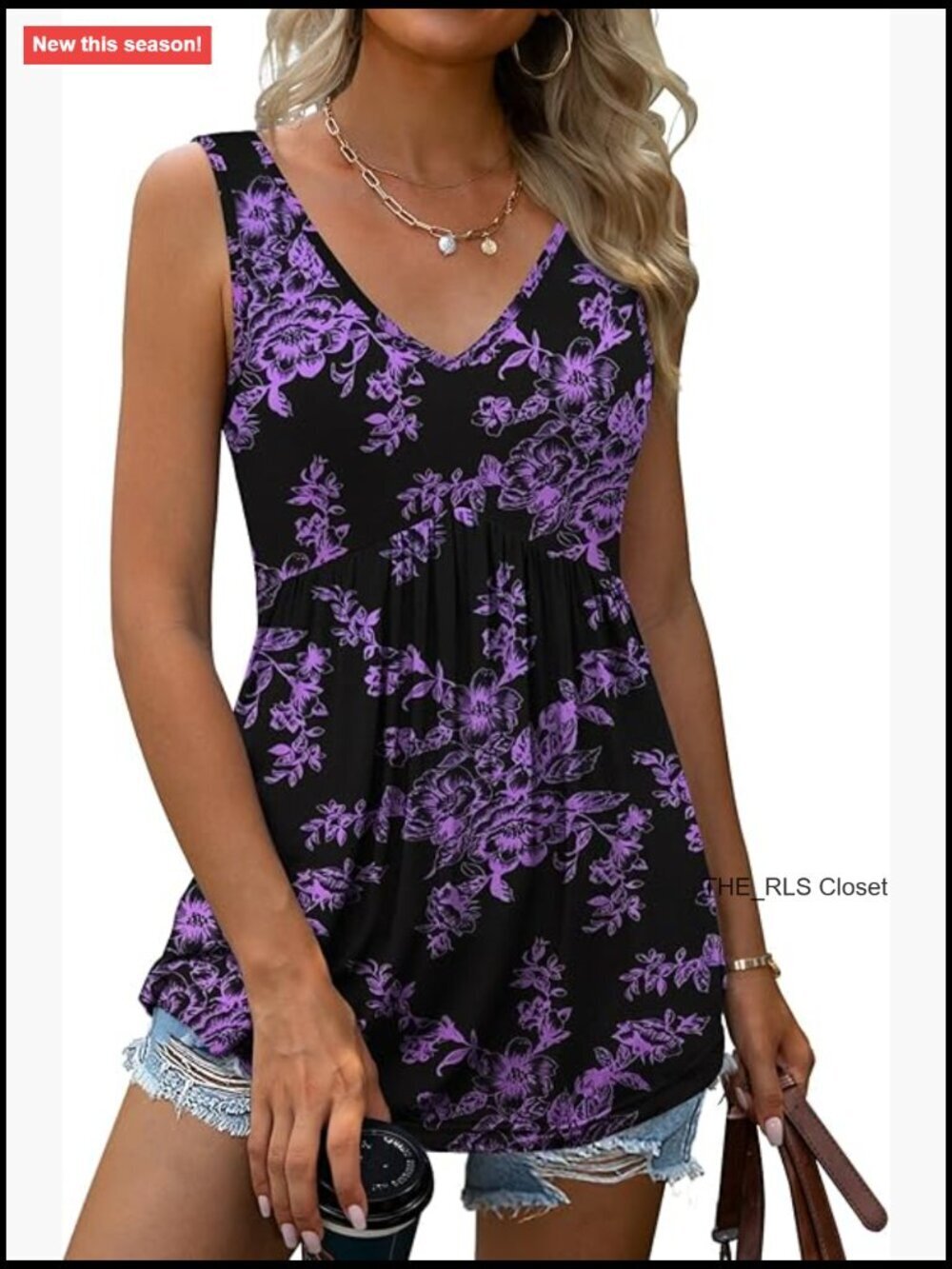 Rayon Blend V-Neck Tank Top Loose Babydoll Flowy Summer Blouse